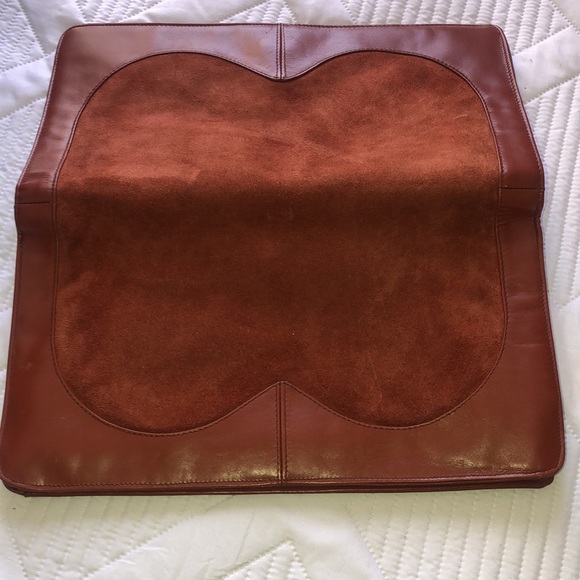 Lawrence Bentley Leather Clutch Terra-cotta suede detail. Chic, classic stylish - Picture 4 of 15